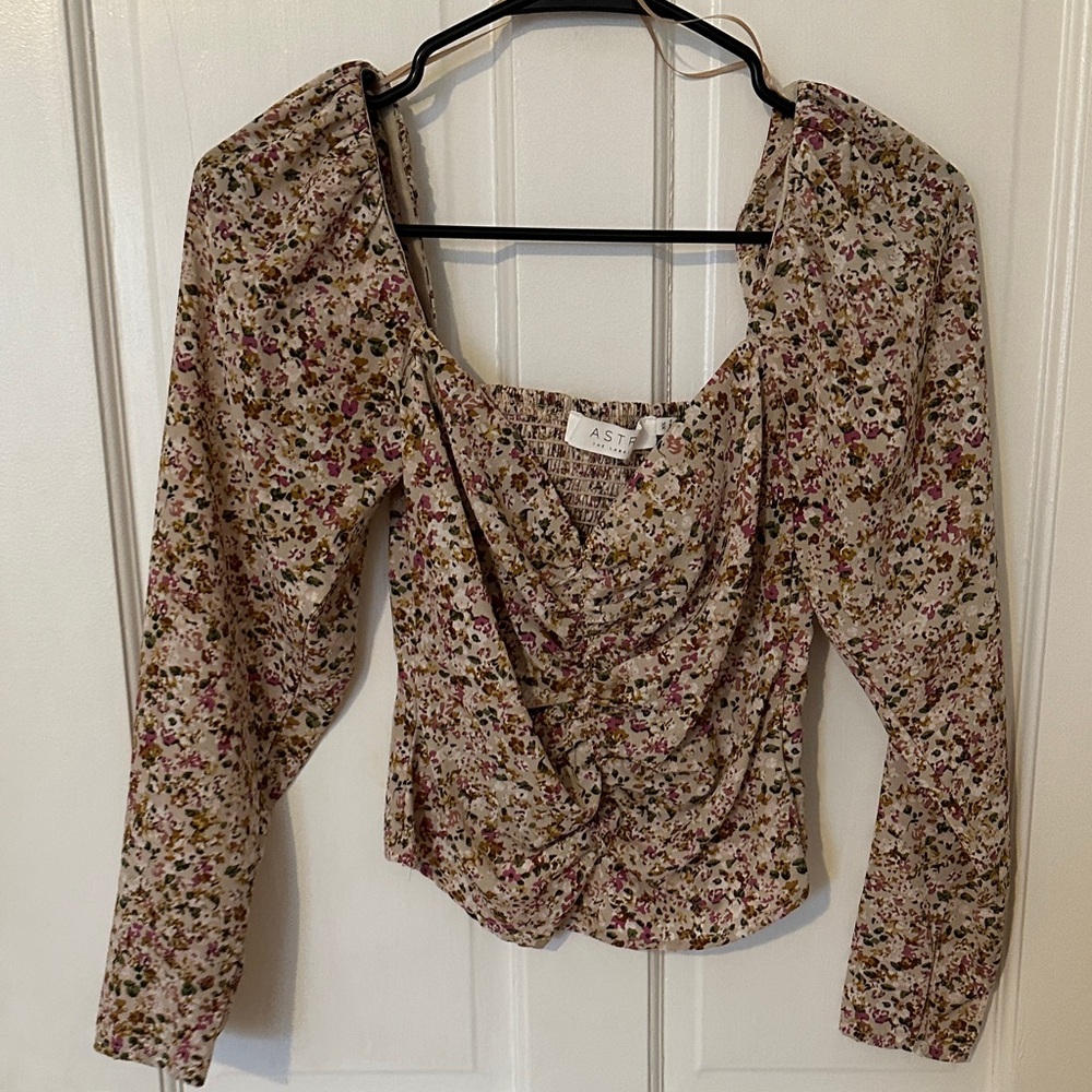 Astr Beige Floral Blouse with Pink & Green Accents